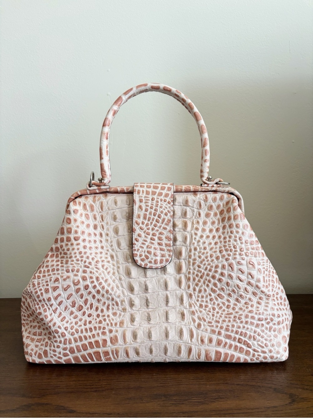 Shelley Wenum X Raviani Vintage Pink Croc Embossed Satchel Bag